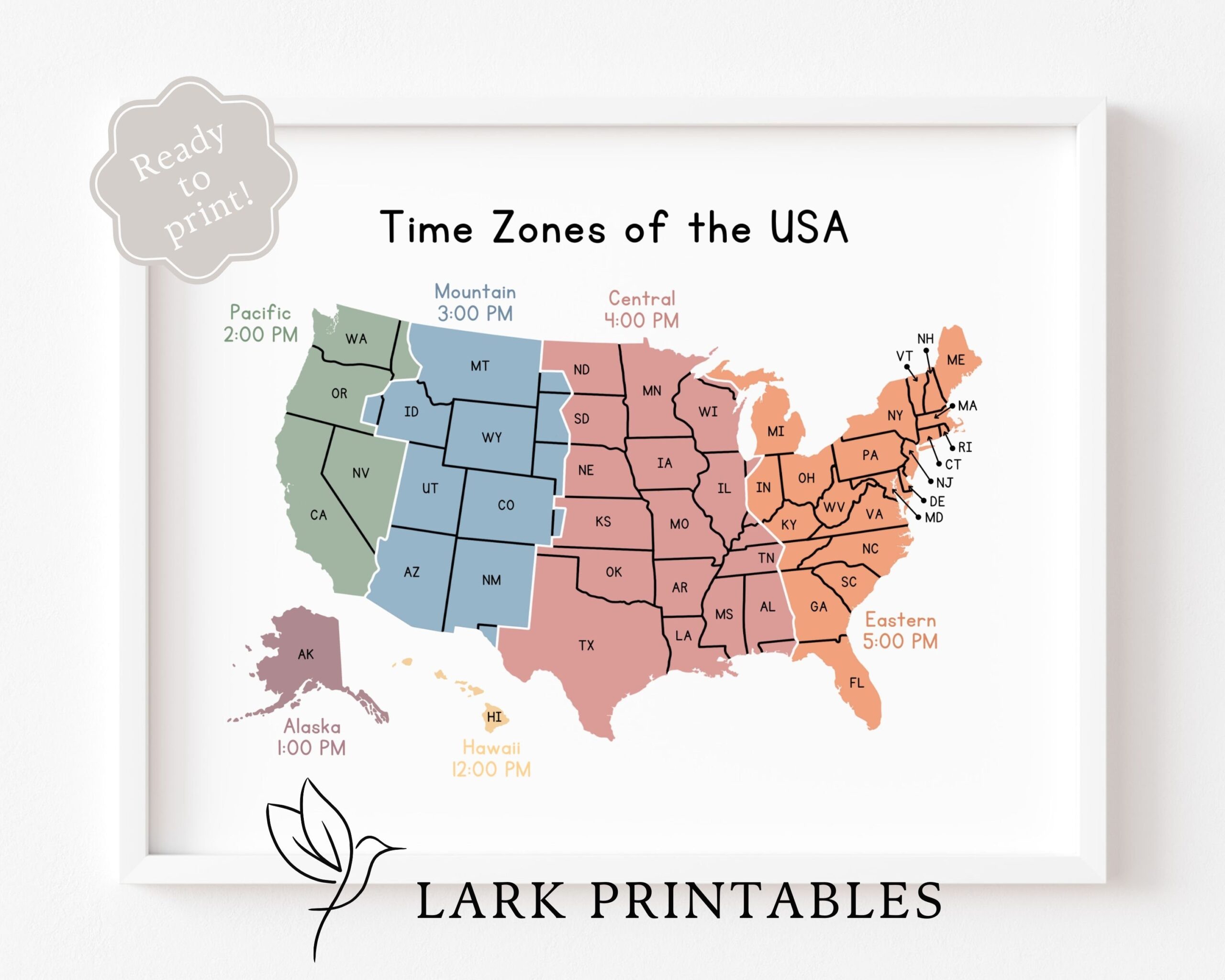 time zone map printable