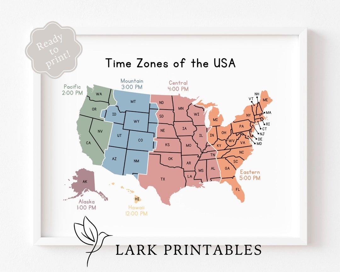 time zone printable map