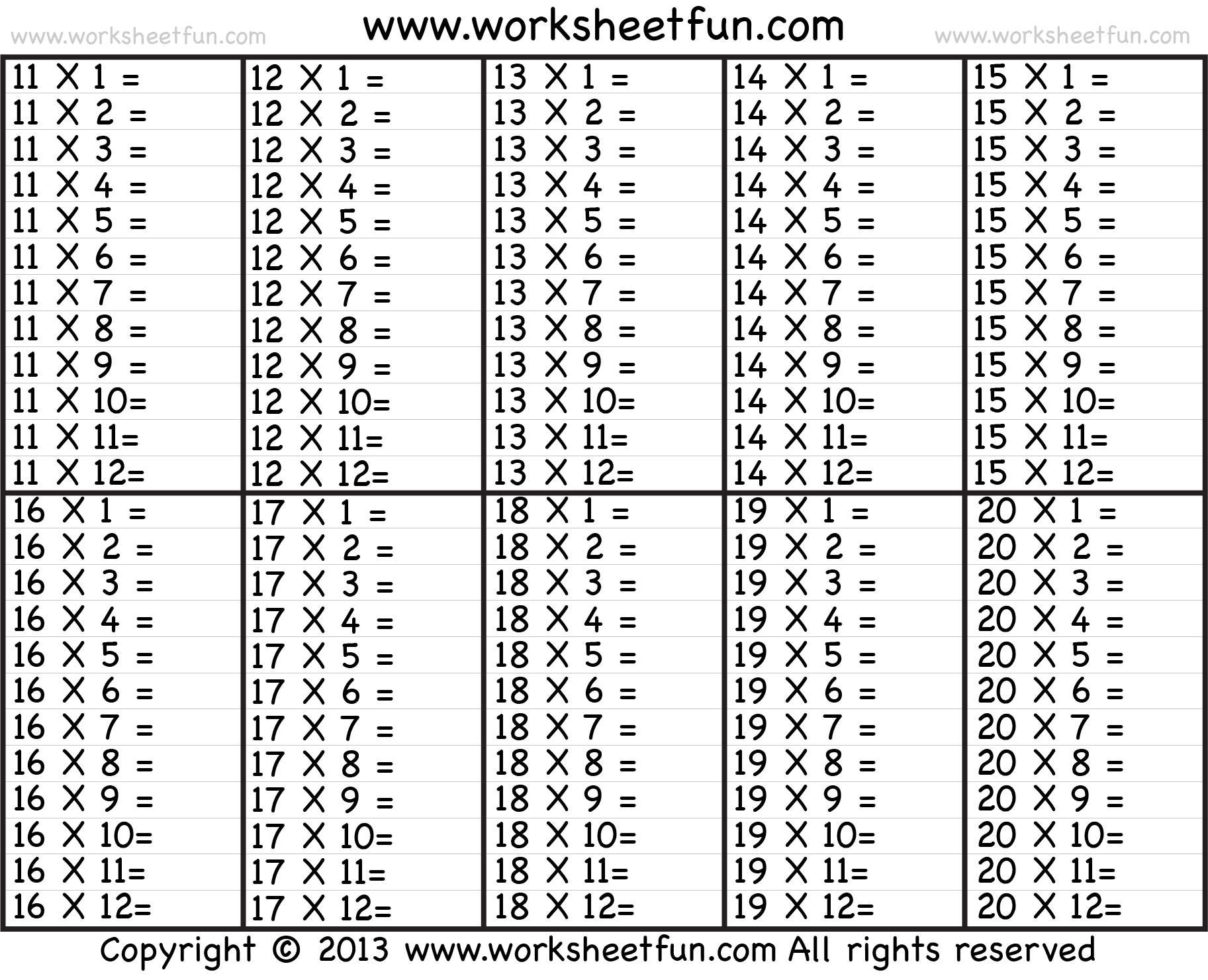 printable multiplication table worksheet