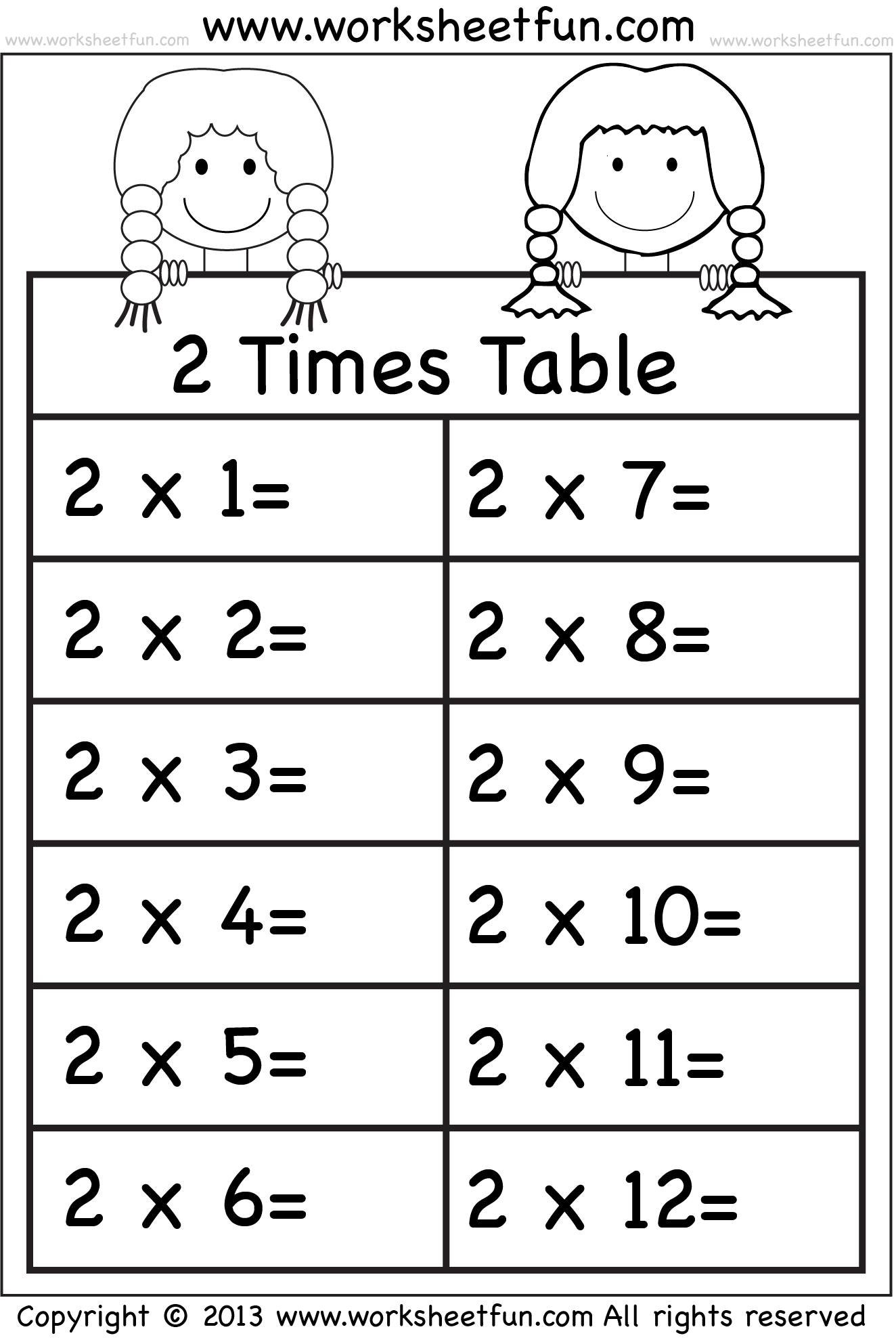free printable times table worksheet