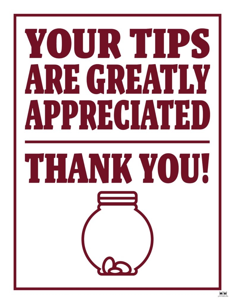 Tip Jar Signs 12 FREE Printables Printabulls