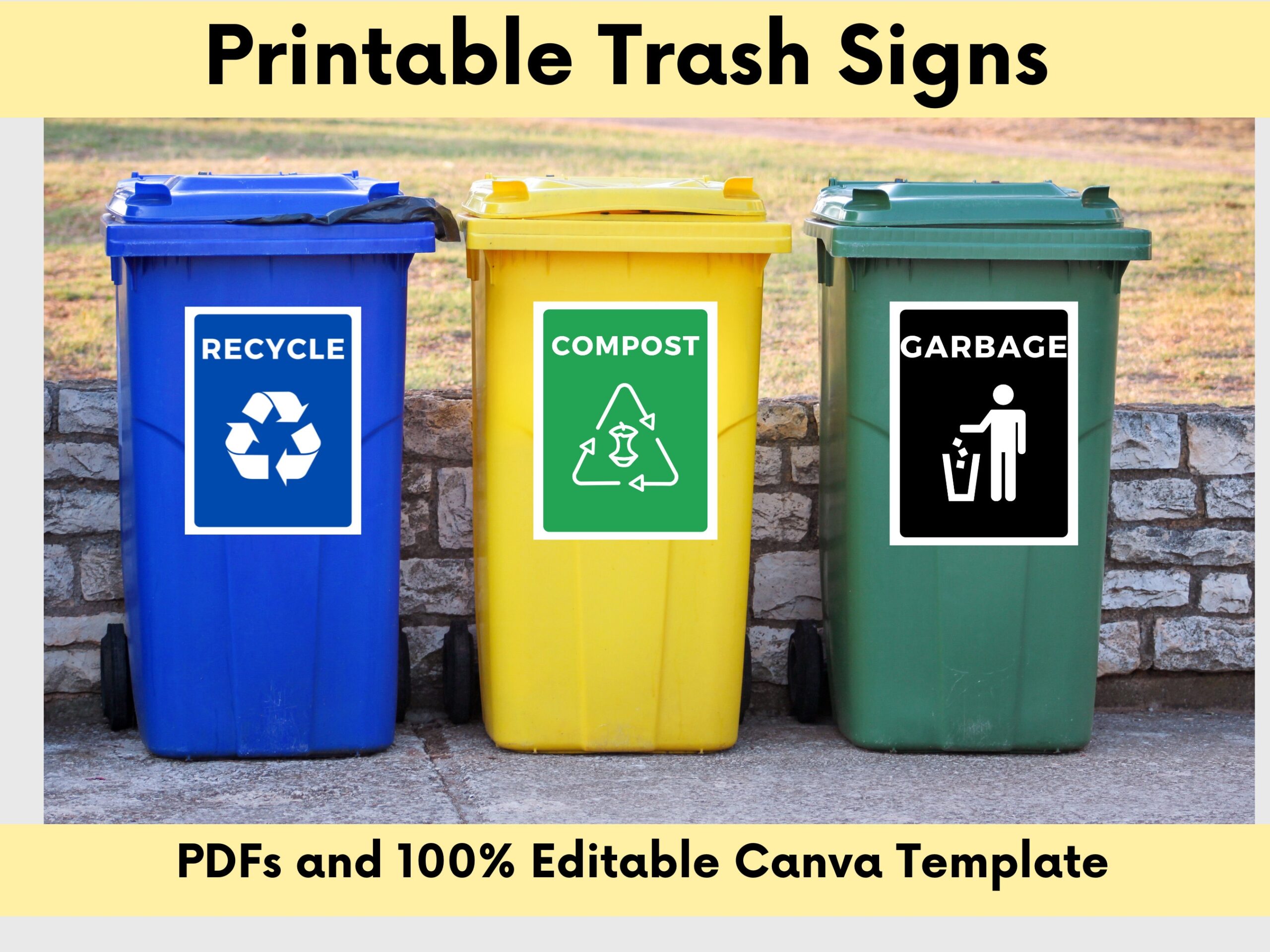 Trash Sign Printable Bundle Garbage Recycling Compost Posters Printable Garbage Trash Sign PDF And Canva Template Compost Sign Printable Etsy Israel
