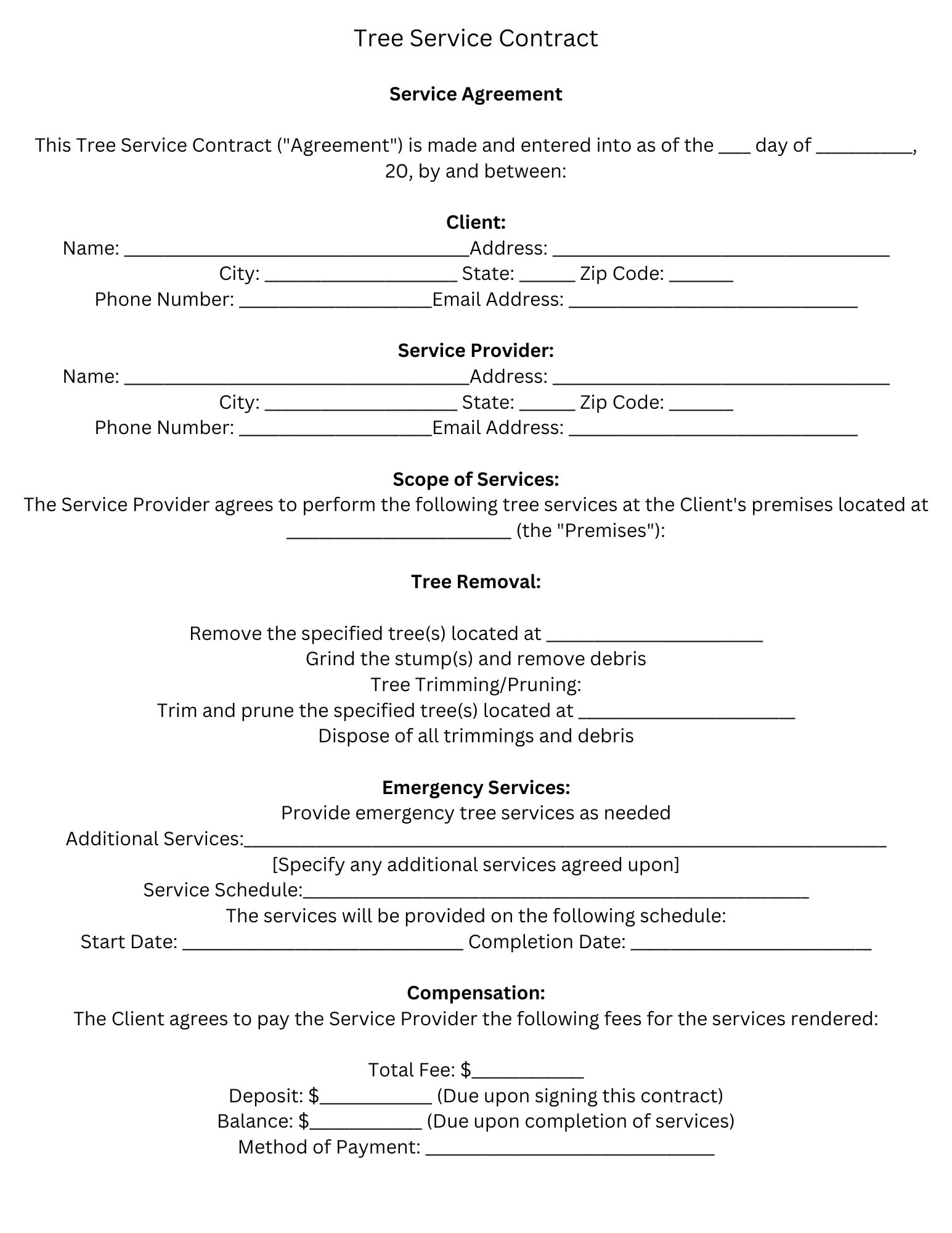 Tree Service Contract Agreement template Download Etsy
