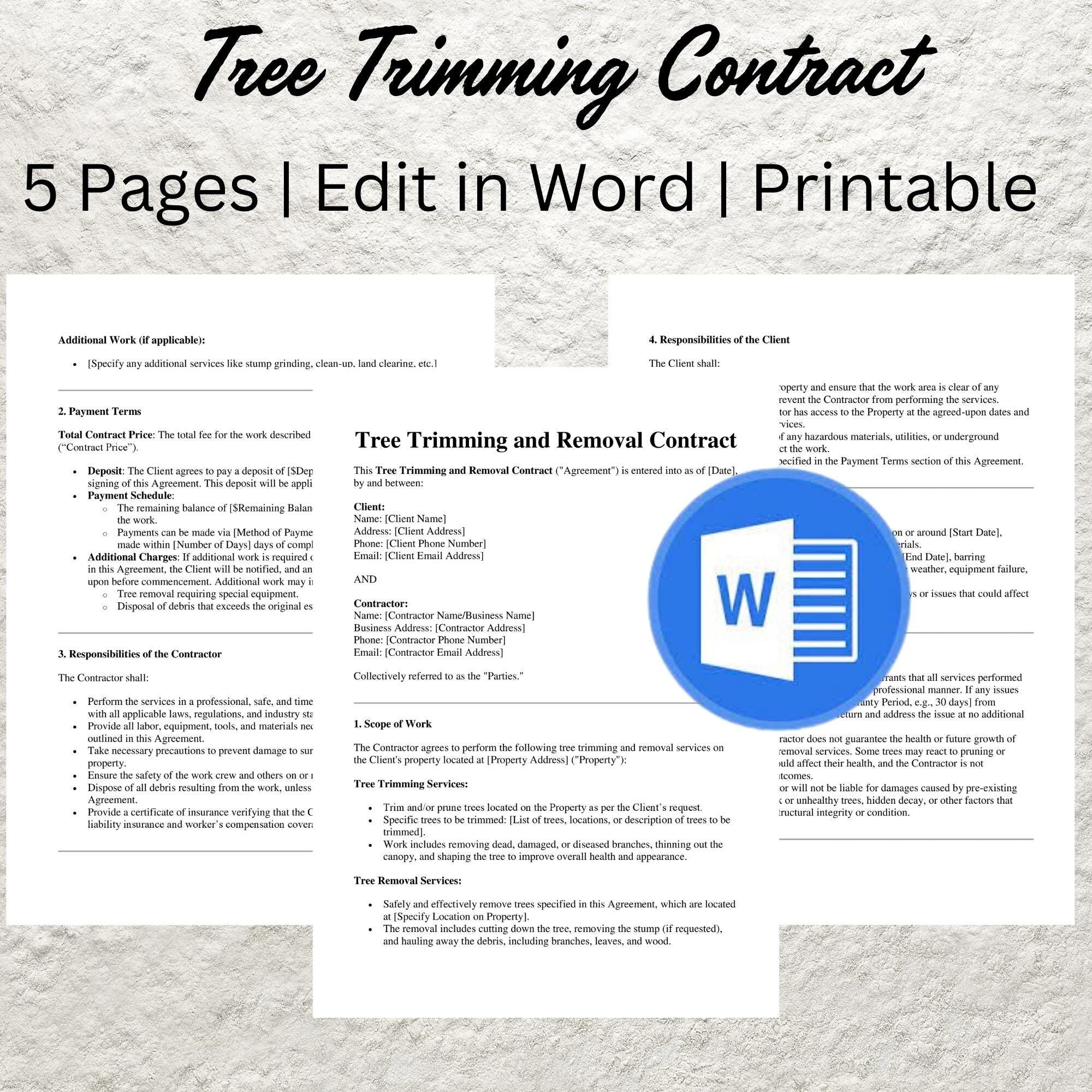 printable tree removal contract template