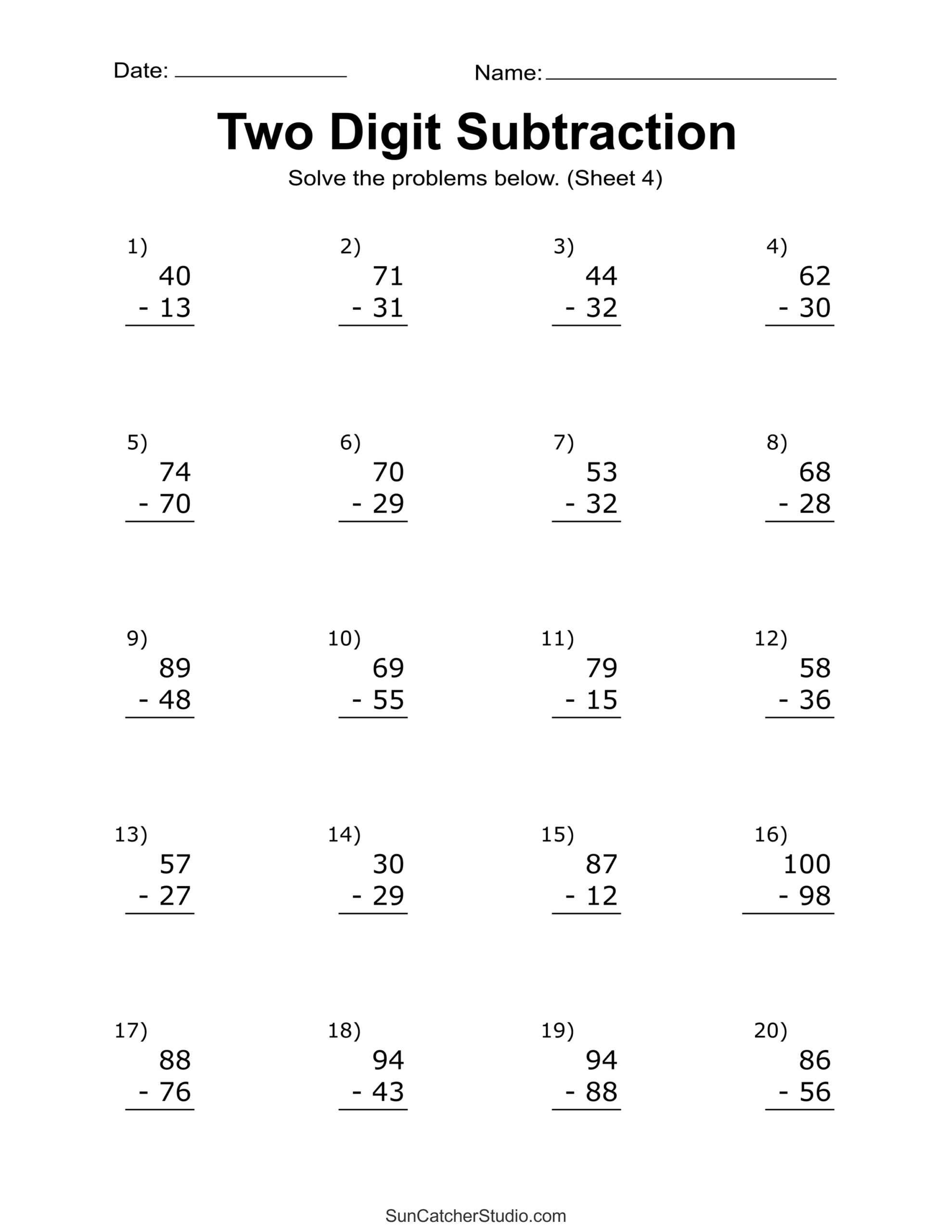 printable subtraction worksheets