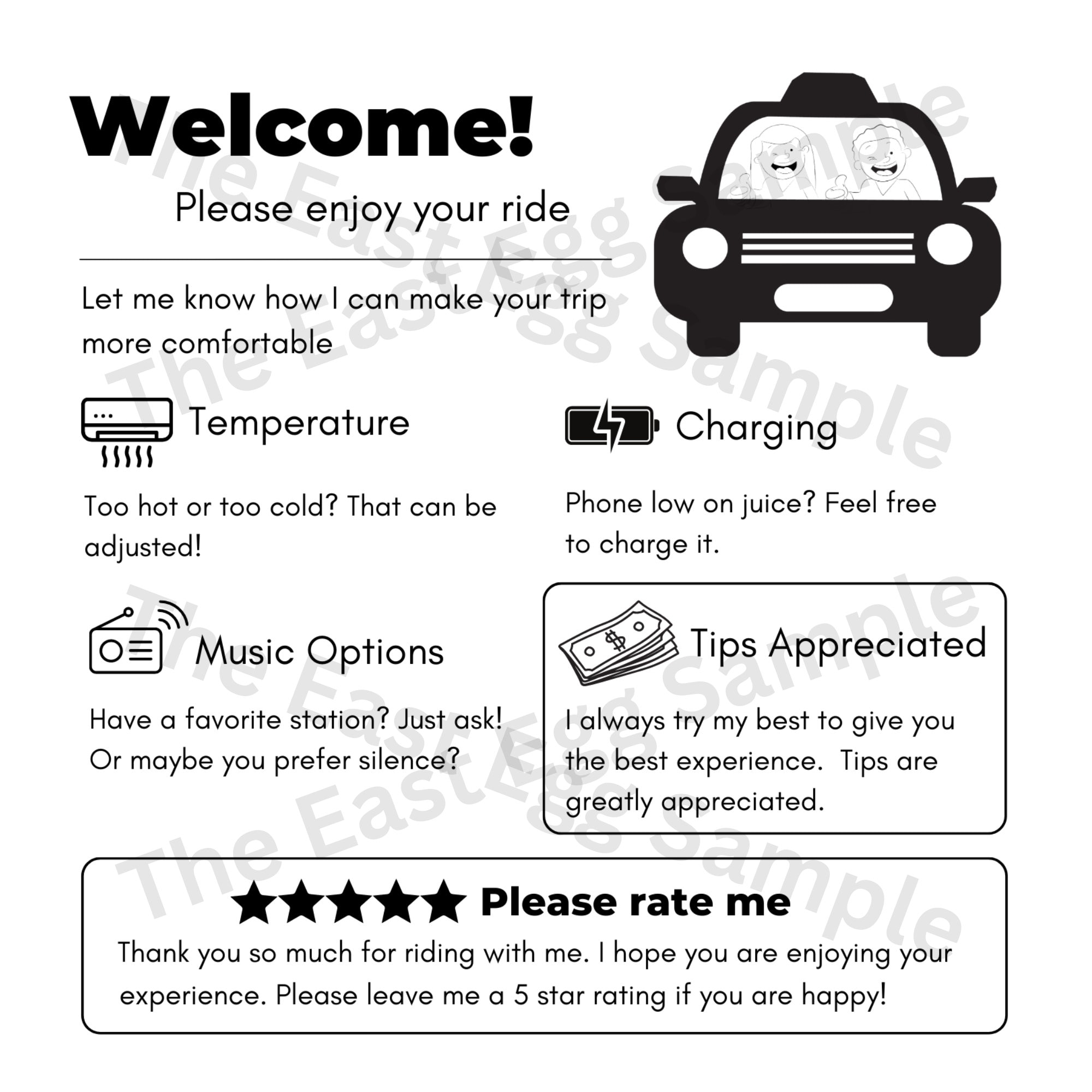Uber Lyft Taxi Rideshare Sign Printable Editable Sign Uber Tip Sign Lyft Tip Sign Tip Sign Printable Uber Lyft Sign Big Car Etsy