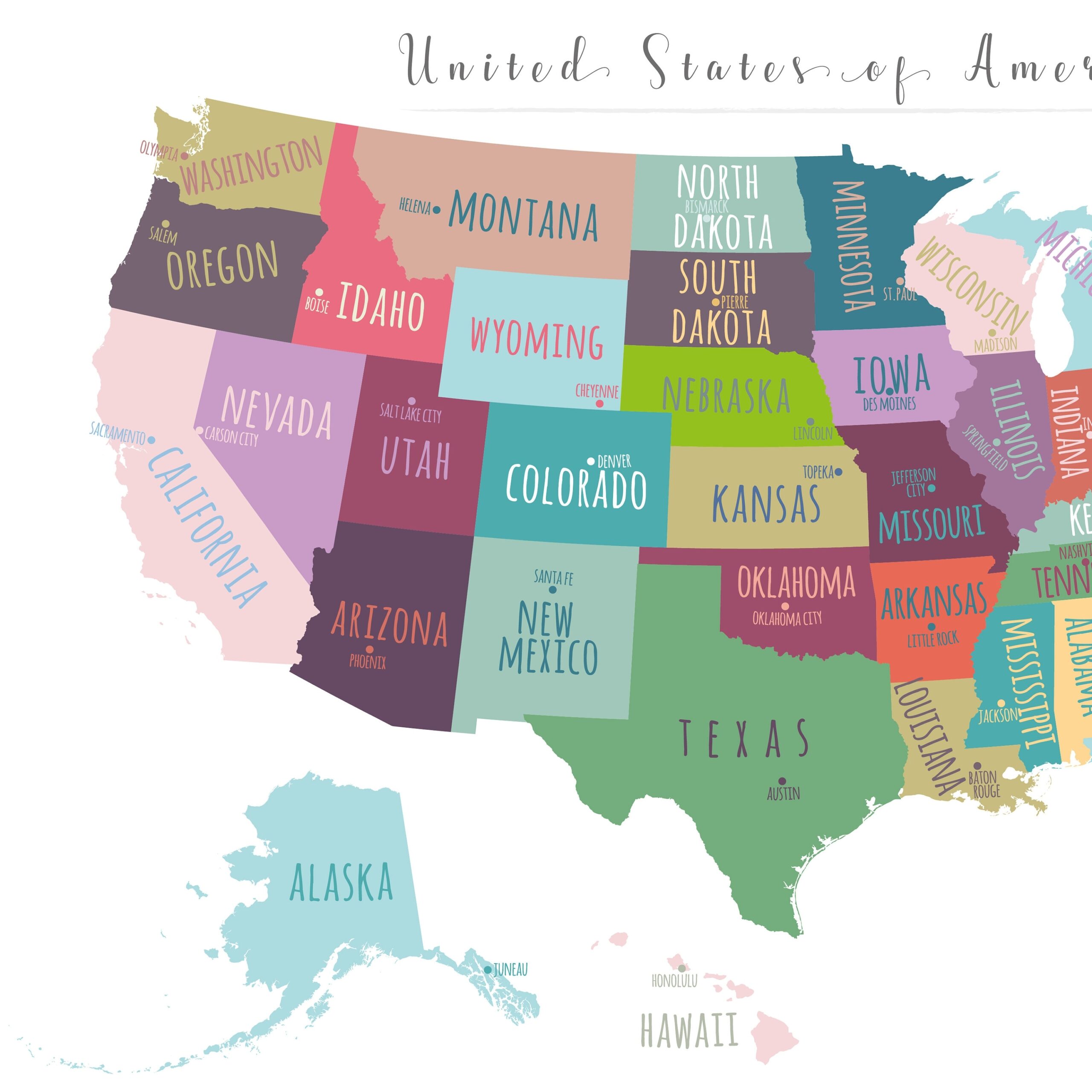 US Map Capitals Wall Art PRINTABLE United States Map Print Usa States Capitals Map Poster USA Map For Kids Kids Room Decor P452 Etsy Sweden