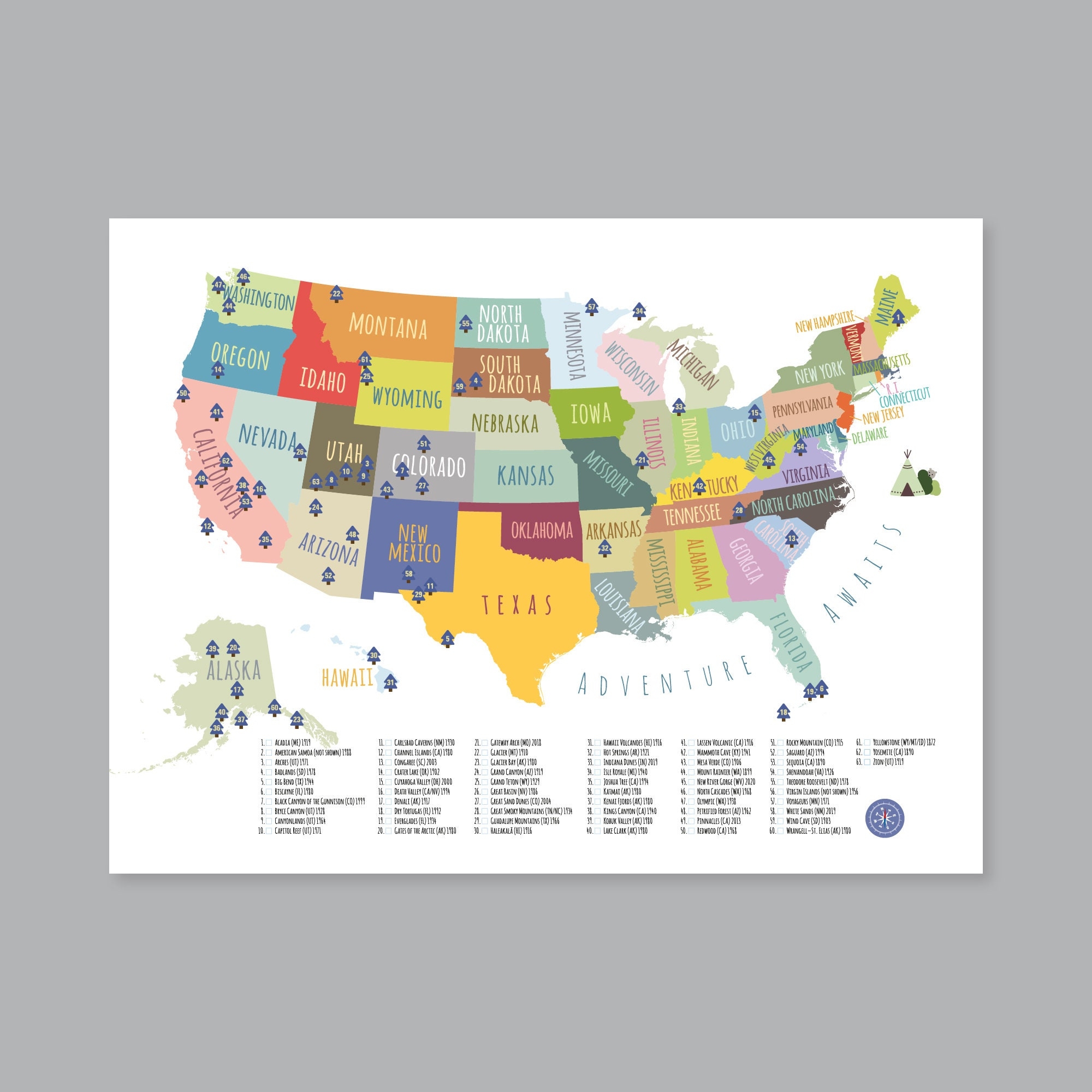 printable national parks map