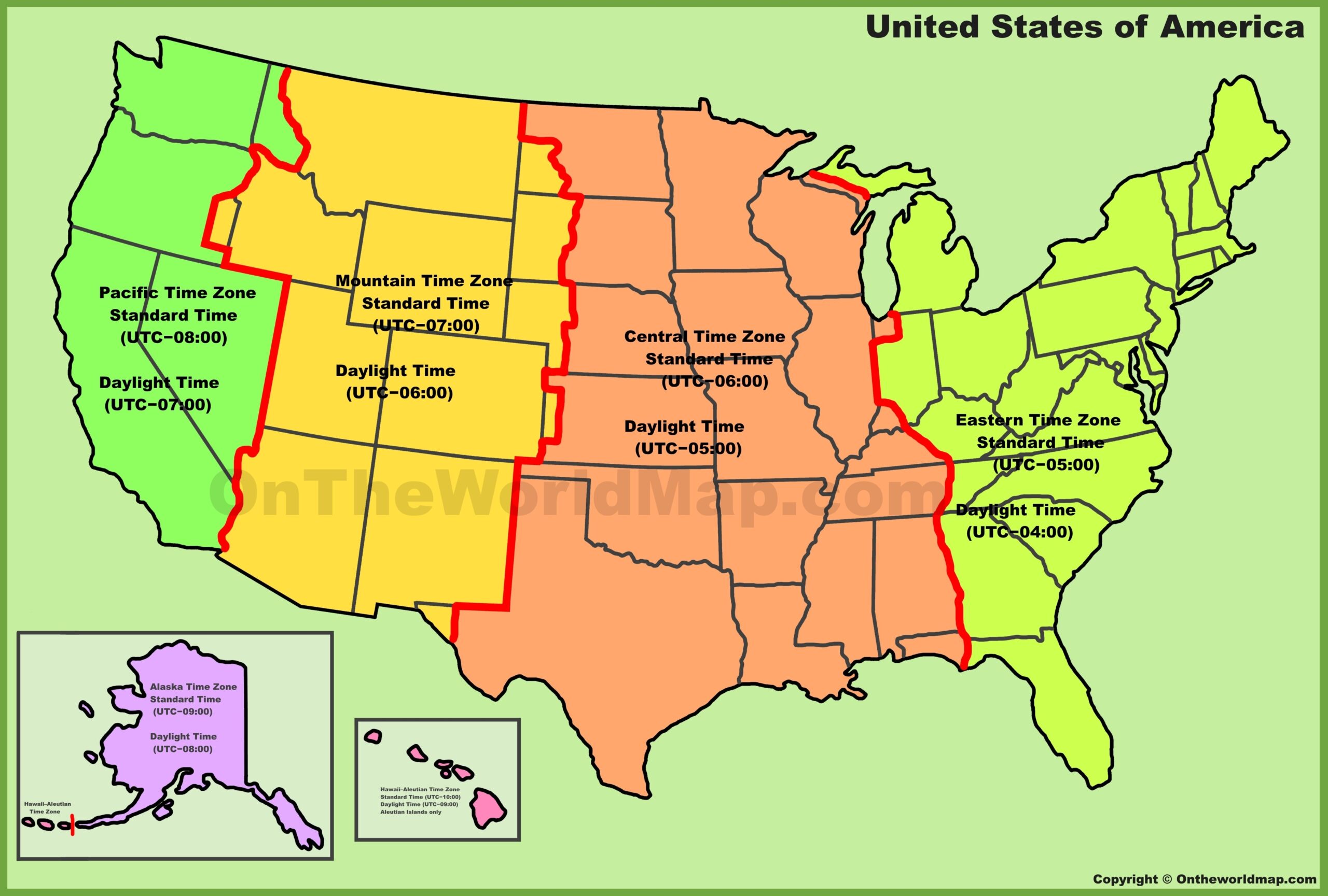 printable usa time zone map