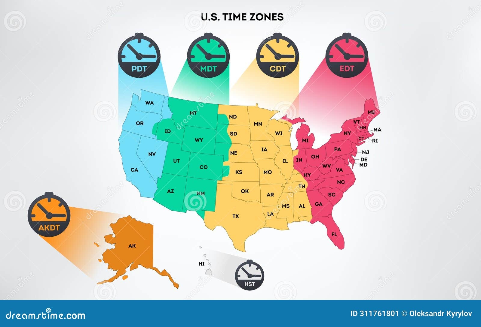 USA Time Zones Infographic Map Colorful United States Of America Geography Time Zones Stock Vector Illustration Of City Geography 311761801