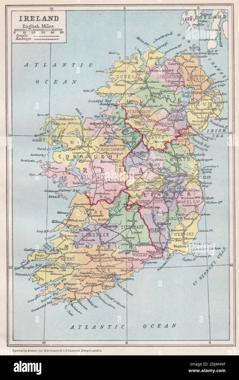 Vintage Map Of Ireland 1900s Stock Photo Alamy