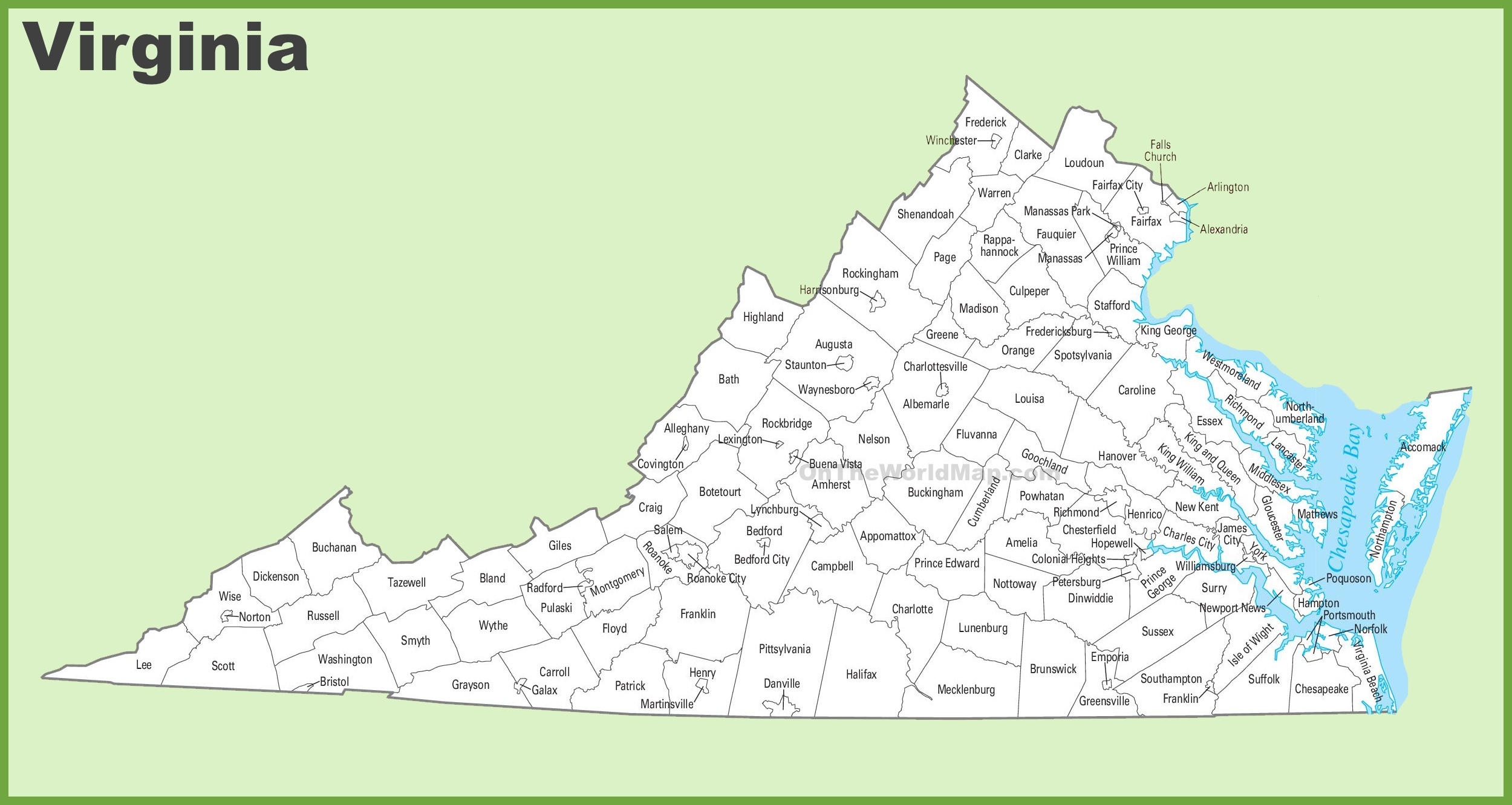 virginia county map printable