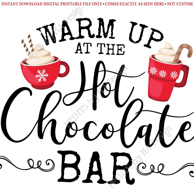Warm Up At The Hot Chocolate Bar Sign Holiday Party Hot Cocoa Red Mugs Snowflakes PRINTABLE 8x10 16x20 Sign