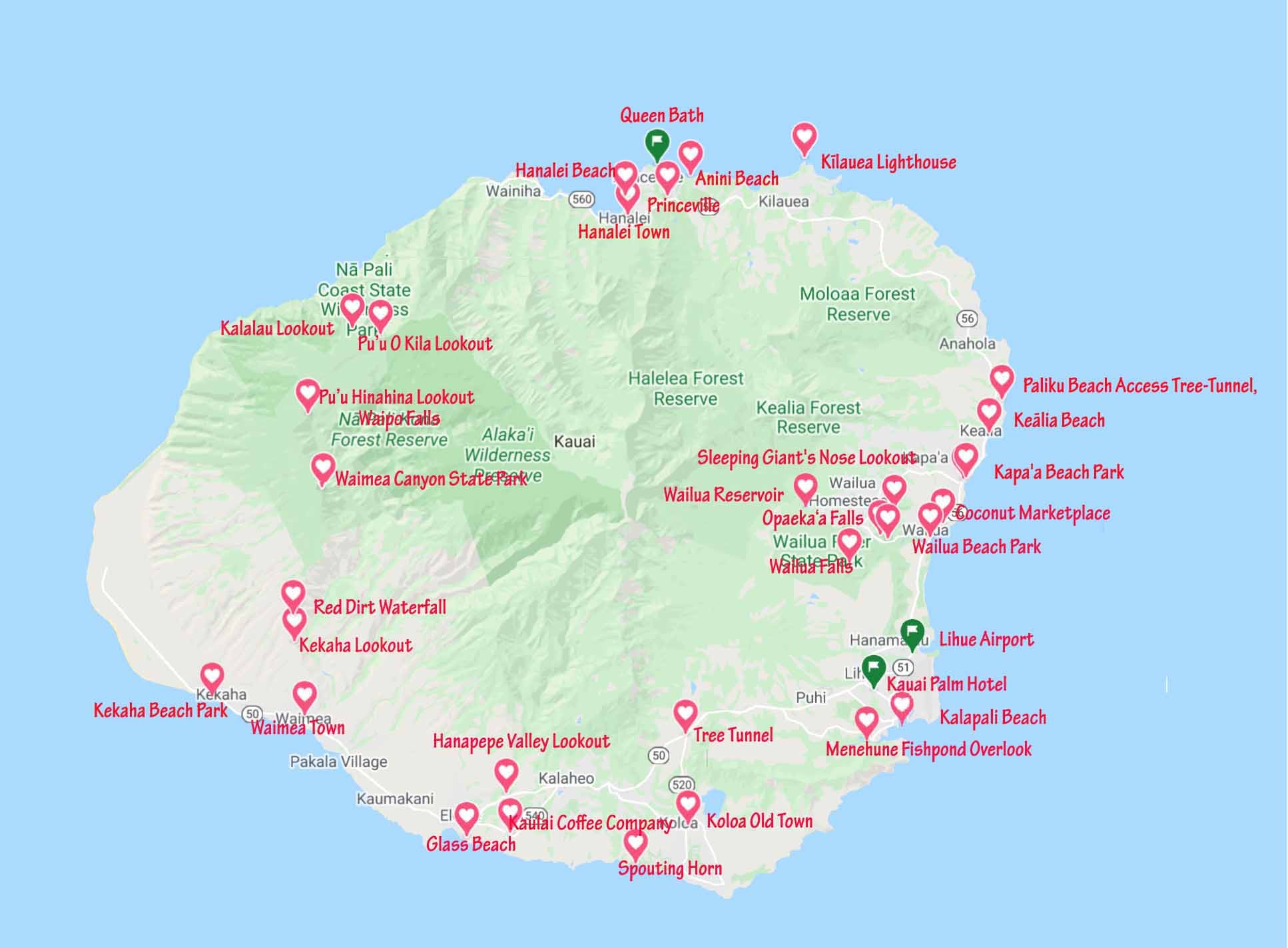 kauai printable map