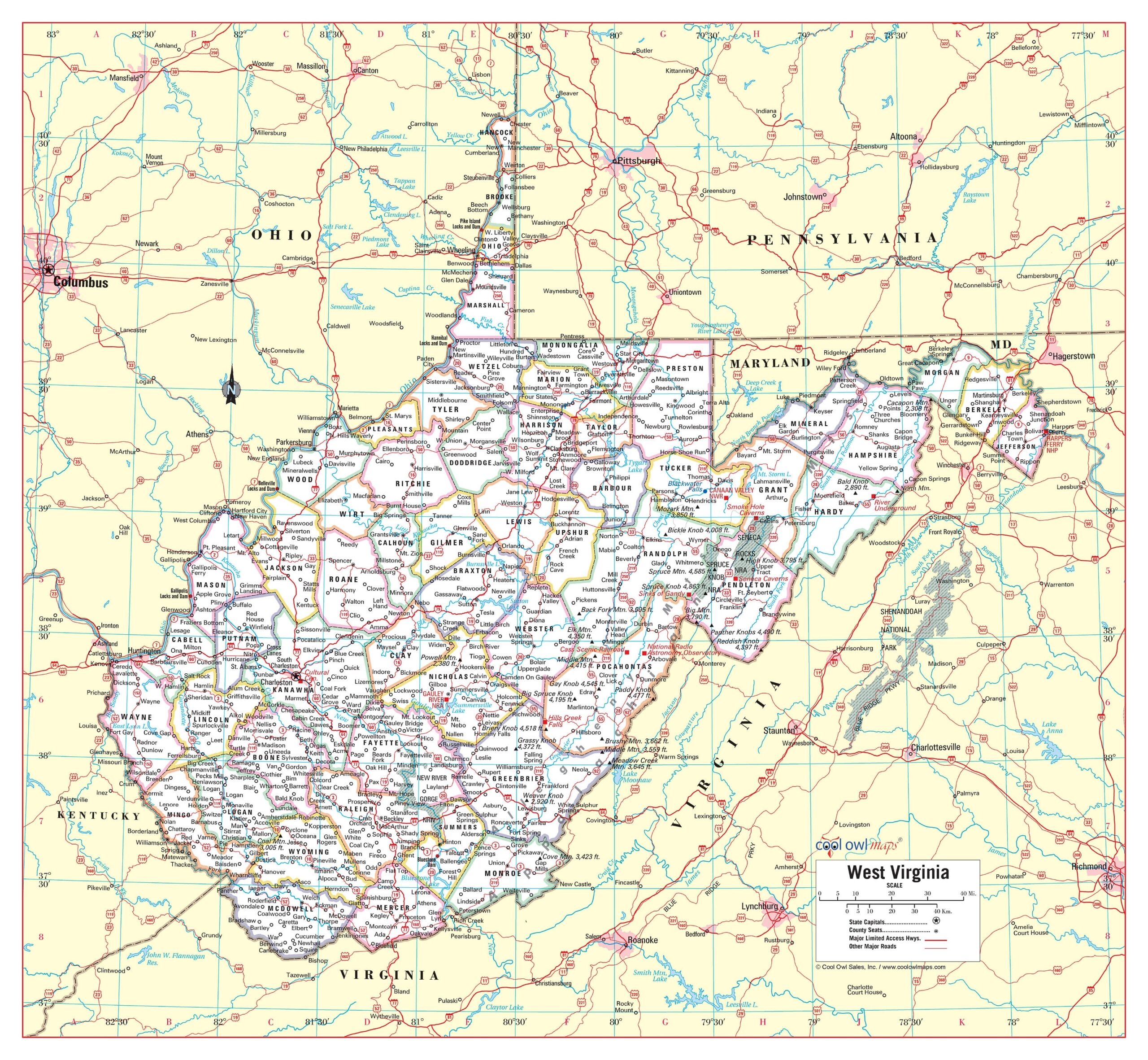 printable map of west virginia