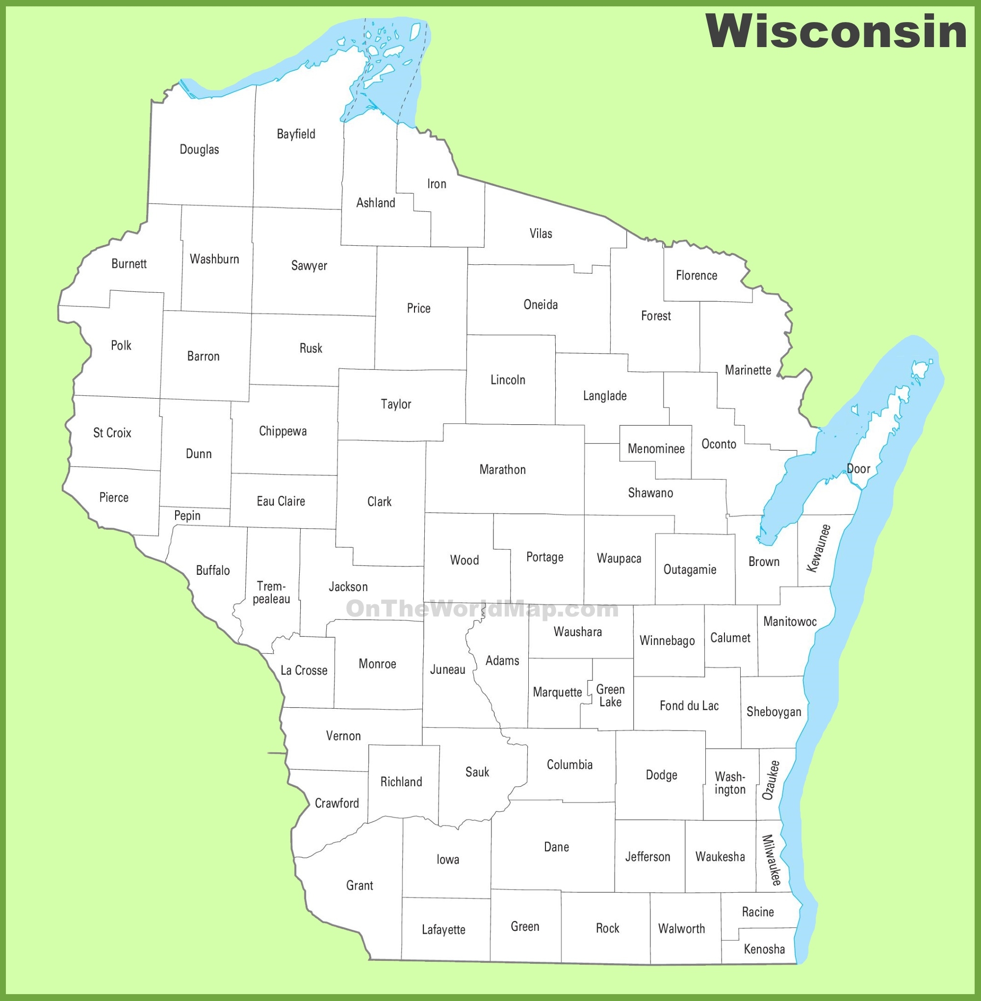 Wisconsin County Map Ontheworldmap