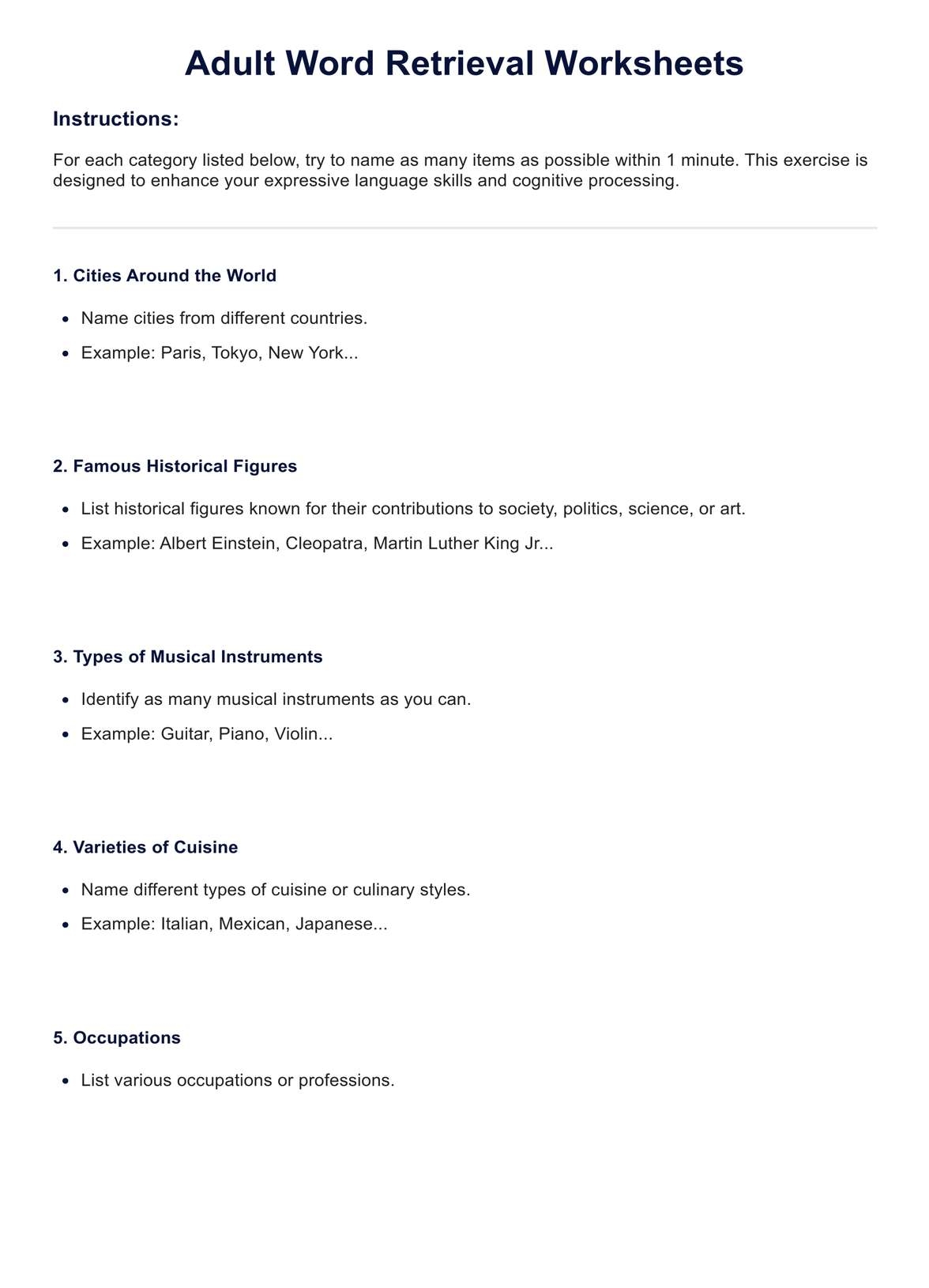 Word Retrieval Worksheet