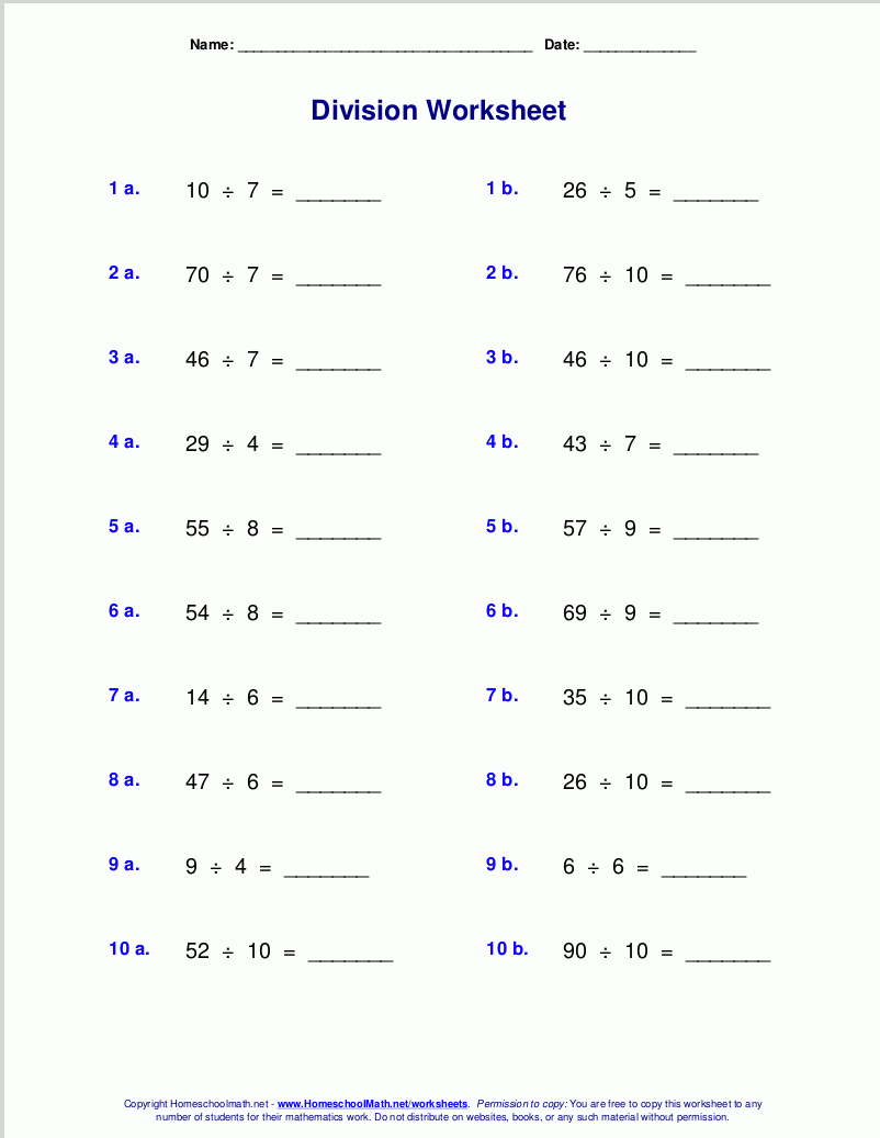 printable long division worksheets