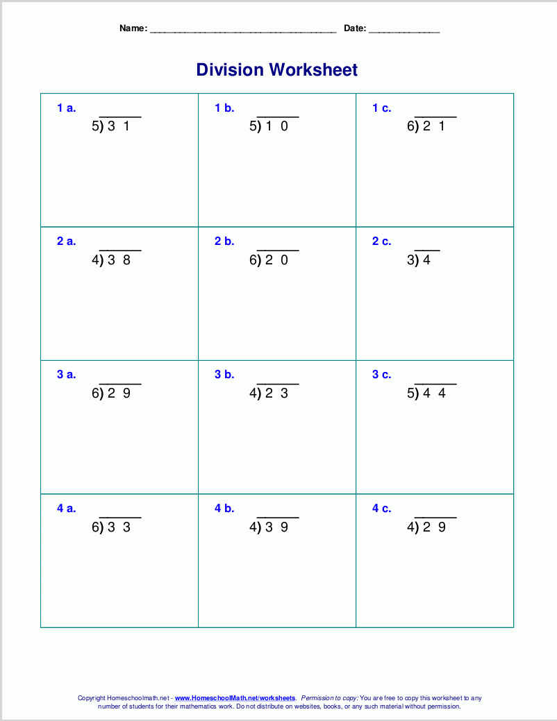 division printable worksheets