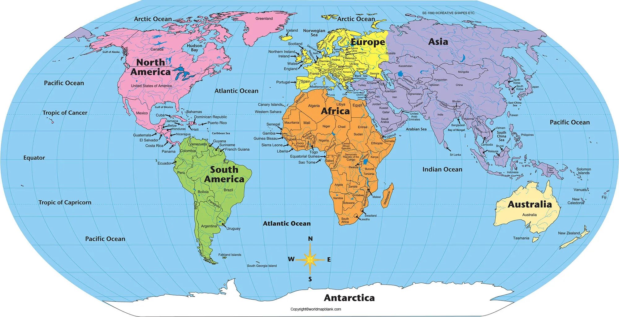 printable continent and ocean map
