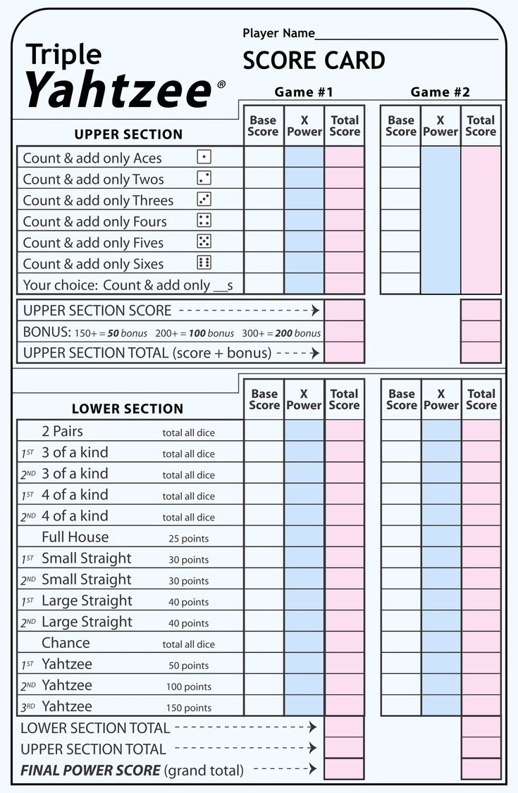yahtzee score sheets printable