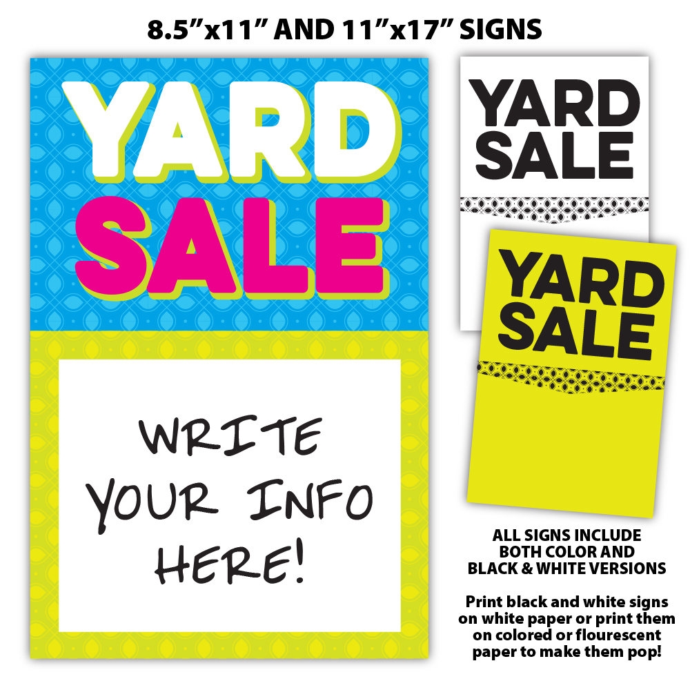 Yard Sale Sign Kit Bundle Tag Sale Sign Garage Sale Sign Estate Sale Sign Rummage Sale Sign Printable Poster Template DIY Digital Download Etsy