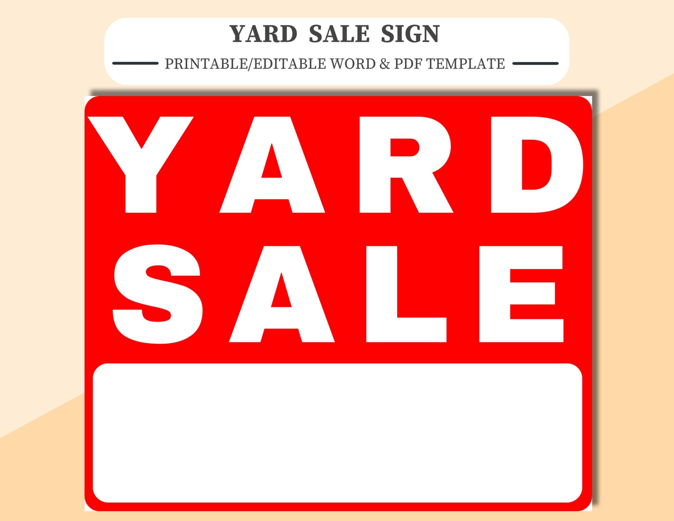 YARD SALE Sign Printable editable In Word PDF Templates Yard Sale Sign Image Also Included Etsy